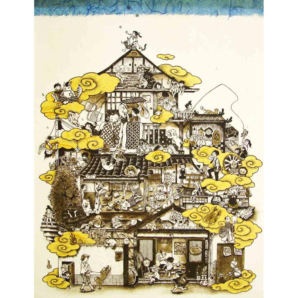 「福合住居～千石家～」　2015　エッチング、アクアチント、ドライポイント、和紙　46.5×36.5cm