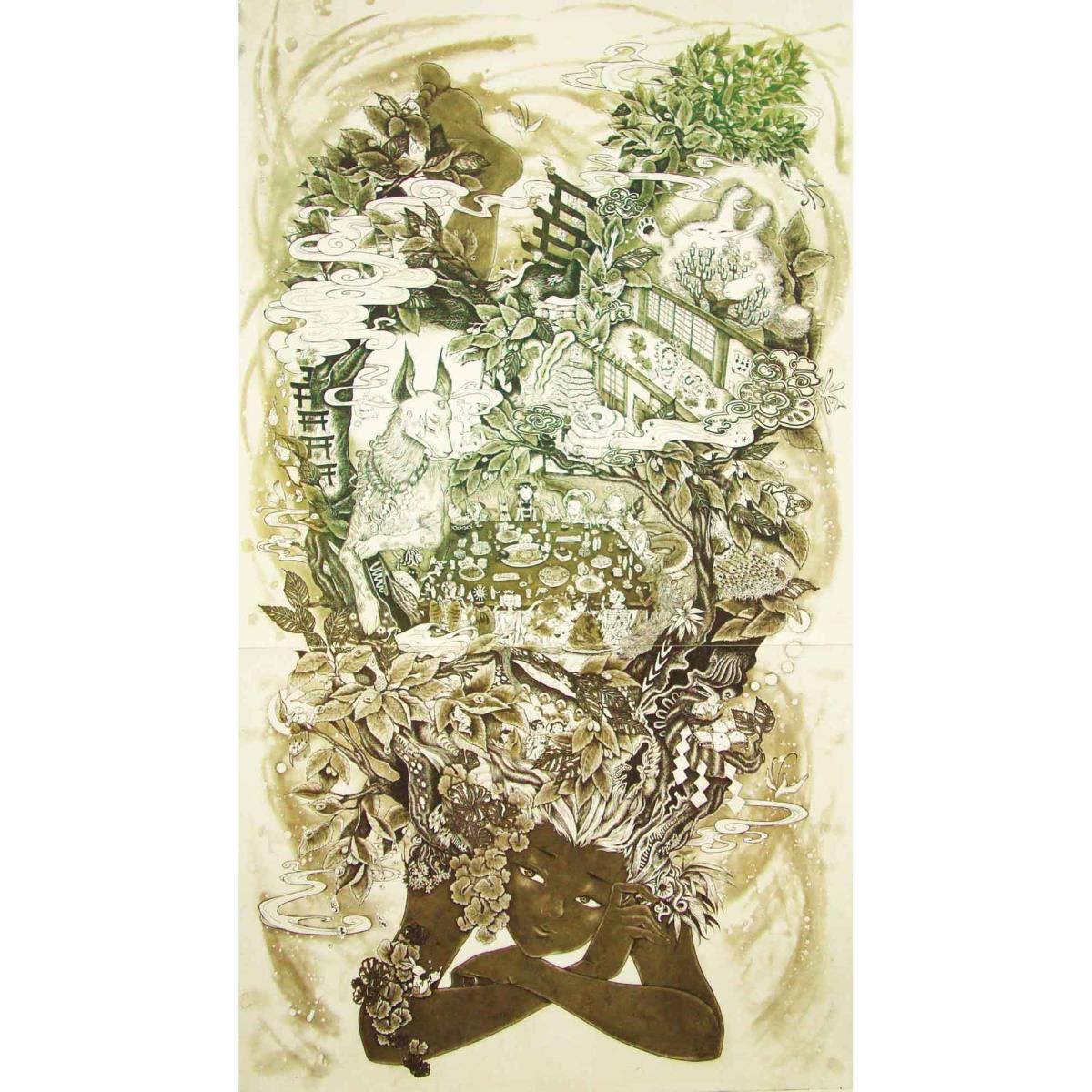 「椋乃社 神休み」　2015　エッチング、アクアチント、ドライポイント　107×60.6cm